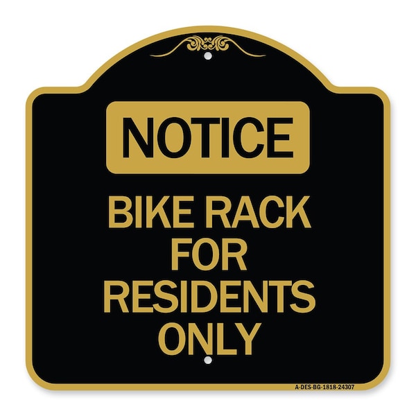 Signmission Designer Series Bike Rack for Residents Only, Black & Gold Aluminum Sign, 18" x 18", BG-1818-24307 A-DES-BG-1818-24307 - main